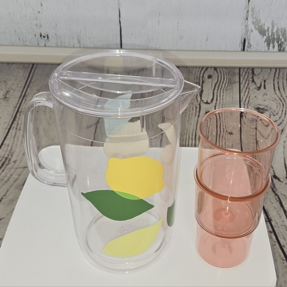 NIB Kate Spade Lemonade Pitcher 2 Cups with Lid for pitcher - Picture 3 of 7
